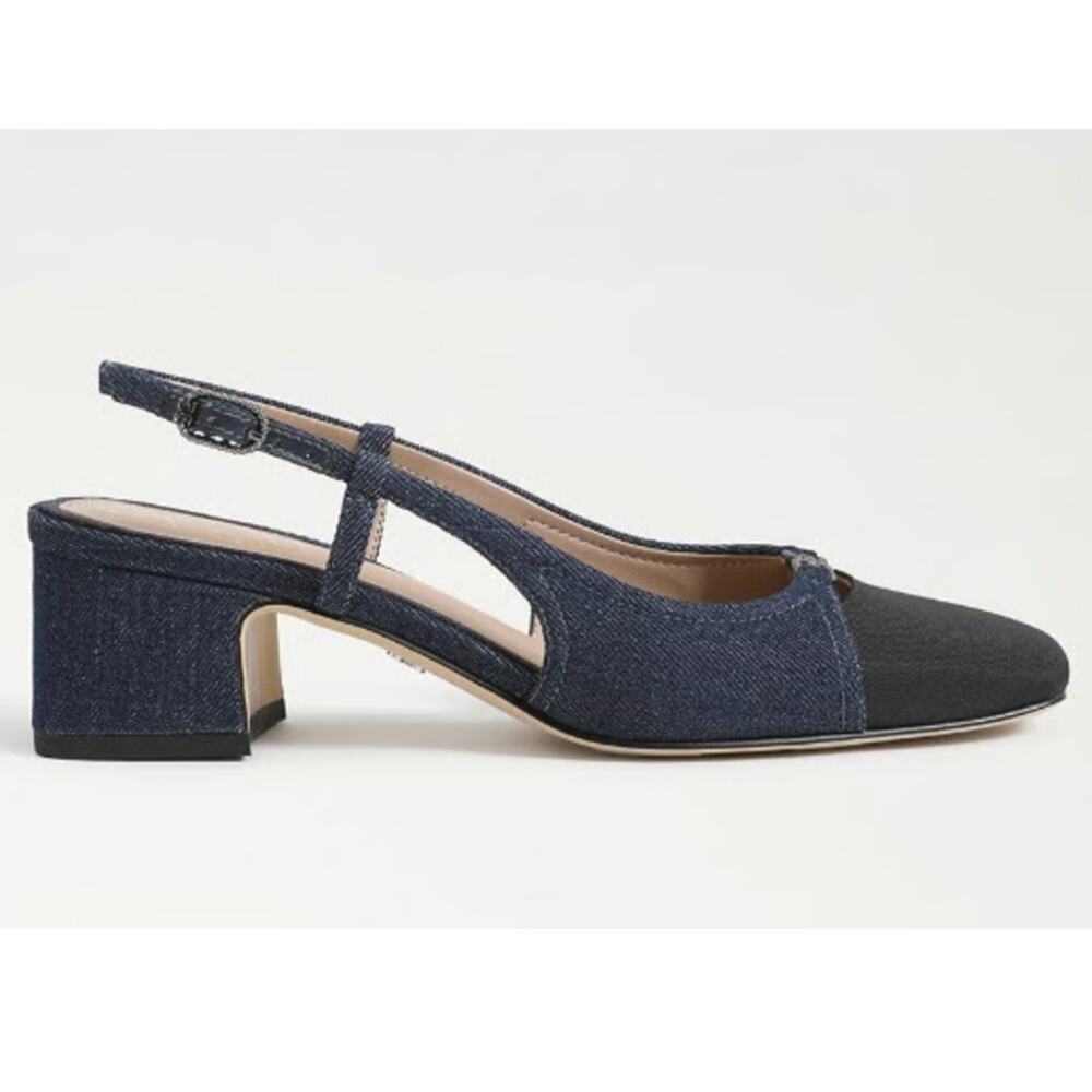 Sam Edelman Women's Navy Black Fabric Tarra Slingback Heel Sandals Size 8.5M - Picture 4 of 11